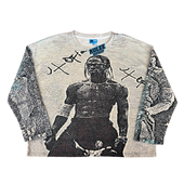 RULEE黑怕 秋冬复古 宽版 Travis Scott人像马赛克风嘻哈圆领长袖