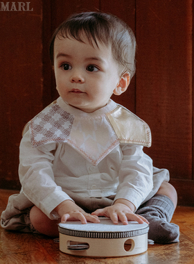 MARLMARL新年口水巾新生儿围兜可旋转宝宝吃饭饭兜grid_C02红豆杉