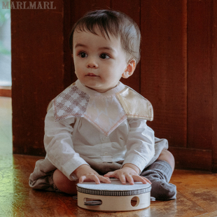 MARLMARL口水巾新生儿女宝围兜可旋转宝宝吃饭饭兜grid_C02红豆杉