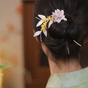 旗袍发钗u形发簪简单大气发髻簪子盘发古风掐丝桂花汉服头饰品