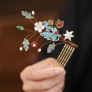 古风插梳小号儿童发梳马面裙唐风发簪后压蝴蝶发叉簪子新中式头饰