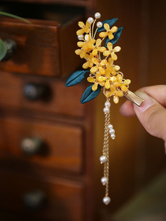 中秋短发半扎发夹两侧边夹流苏桂花耳后发卡女适合短发缠花发饰品