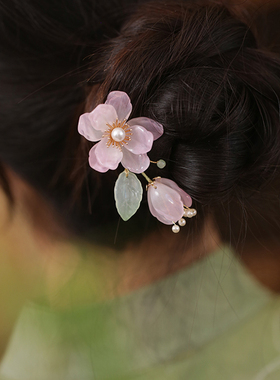 琉璃粉花朵古风插梳儿童汉服发簪
