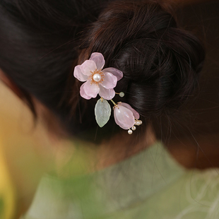 国风发簪古风女童粉色花朵发梳插梳发卡发髻簪子日常百搭汉服发饰