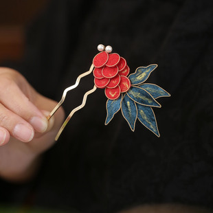 u形发卡掐丝小鱼发簪古风女童红色簪子配旗袍短发钗订婚头饰秀禾