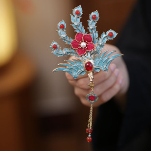 古风明制发冠流苏偏凤发钗插梳凤凰发簪高级感小众正凤头饰品汉服