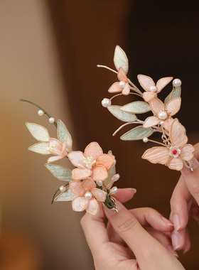 橘色掐丝花朵夹子头饰发夹后脑勺旗袍发饰边夹古风蝴蝶甜美发卡子