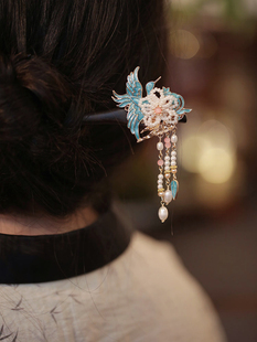 仙鹤发簪高级感日常烧蓝古风精致新中式簪子檀木点缀发钗旗袍发饰