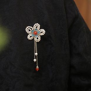 立体花朵胸针设计感小众烧蓝胸花旗袍配饰压襟女士高端别针 新中式