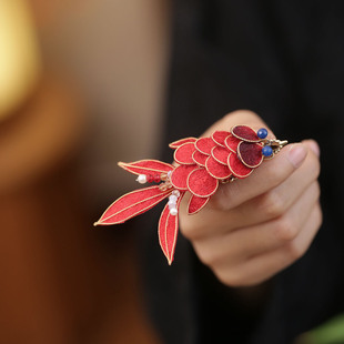 红色发夹侧边小鱼耳边夹可爱掐丝锦鲤国风发卡旗袍新娘头饰后脑勺