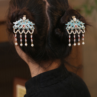 古风小女孩发夹头饰汉服后压流苏发饰品女童小夹子发卡后脑勺半扎