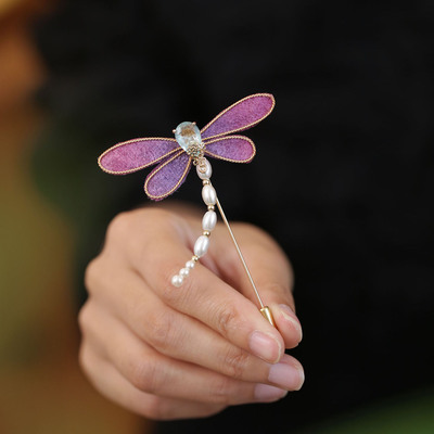 手工掐丝蜻蜓紫色胸针旗袍装饰品