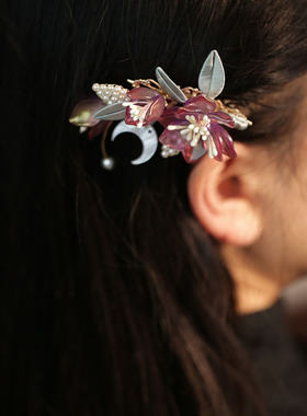 紫色发夹女2025新款后脑勺碎发侧耳边夹盘发发卡汉服发饰明制后压