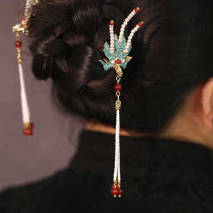 汉服婚服凤冠宋制发冠凤凰发簪新中式u型簪子女古风步摇烧蓝发饰
