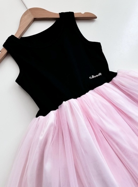 包邮夏季背心裙子女童女宝连衣裙粉黑120～160网纱裙公主裙芭蕾裙