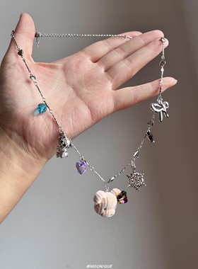 韩系植绒小熊吊坠冰透爱心流苏项链女小众设计高级感个性锁骨链配