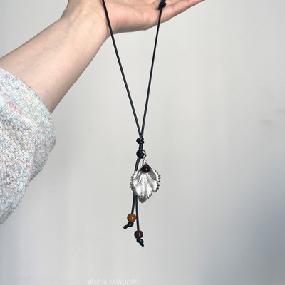 复古做旧树叶流苏项链小众设计民族风百搭可调节长款毛衣链配饰女