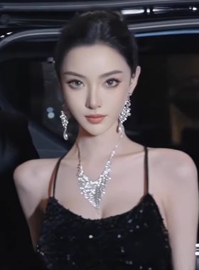 超闪流苏满钻项链夸张气质锁骨链高级感轻奢晚宴颈链耳环礼服配饰