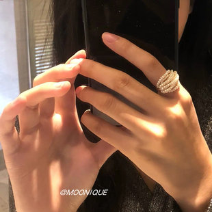 韩系ins风珍珠串珠戒指多层缠绕高级轻奢气质百搭叠戴食指戒指环