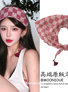 田园风红色碎花格纹三角巾女2026新款文艺清新丝巾小众气质小围巾