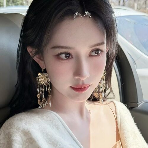 孟子义同款金色花朵流苏耳环中式轻奢高级感独特长款耳坠新娘耳饰