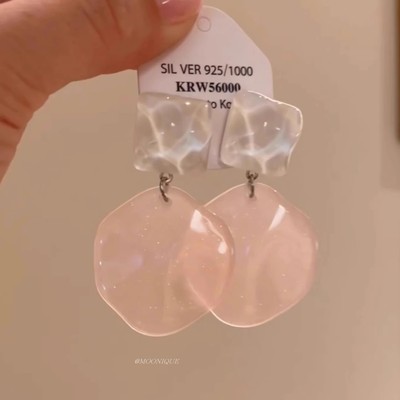 小清新甜美水波纹蜜桃粉色方糖耳环小众气质耳饰女2025年新款耳钉