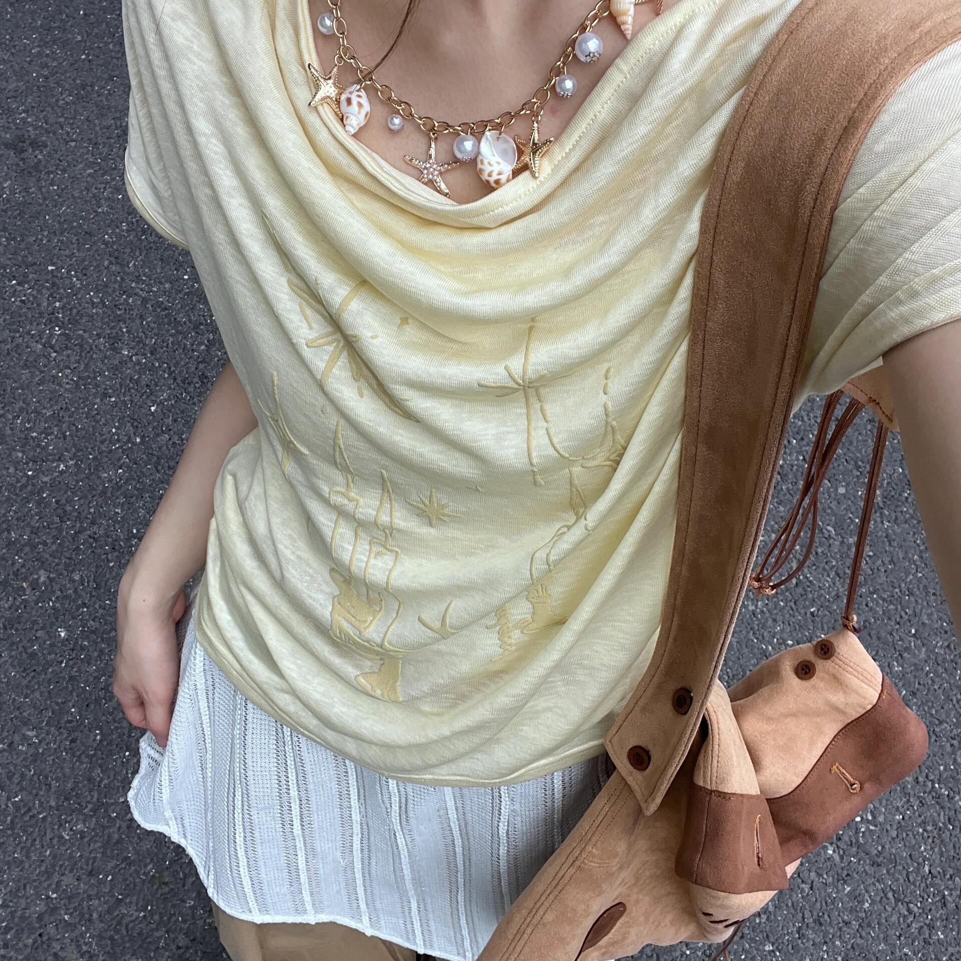 天然贝壳海星金属项链女款夏日海边度假风配饰珍珠海螺流苏锁骨链