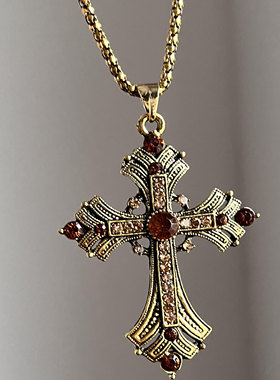 重工大十字架吊坠项链哥特暗黑少女Y2K亚潮配饰lolita甜酷毛衣链