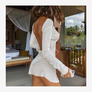 歐美性感露背沙灘度假居家罩衣連衣裙 dress sexy платьея