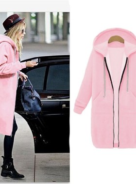Large size women's hooded cardigan coat