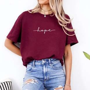 Hope Faith Love Inspirational Women T Shirt纯棉字母上衣半袖
