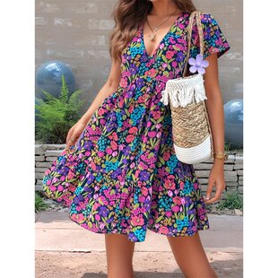 dress women summer 连衣裙女 ladies skirt印花短袖 print spring