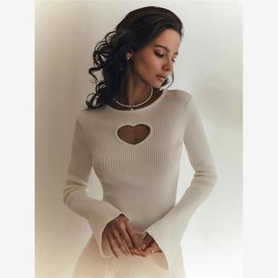 歐美風愛心鏤空長袖 Women Knitted sweater 毛衣女 針織百搭休閑衫
