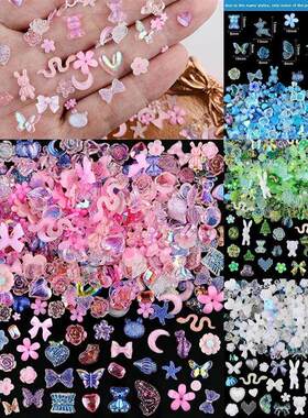 100pc Kawaii Resin Nail Charms Rhinestones Candy Colors Cart