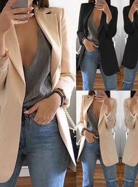 ce Lady Suit Black with Pockets Business Notched Blazer Coat