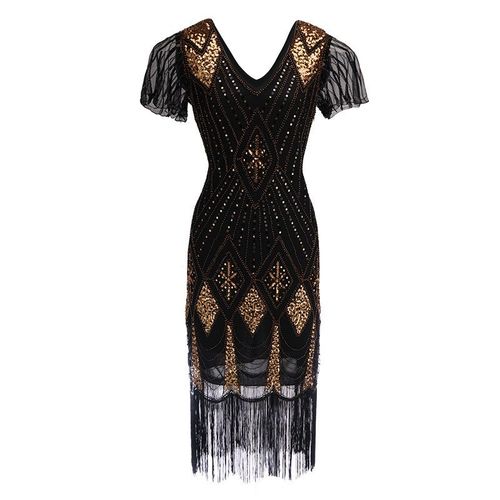 Women Evening Party Dress1920s Sequin Beads Fringe Flapper