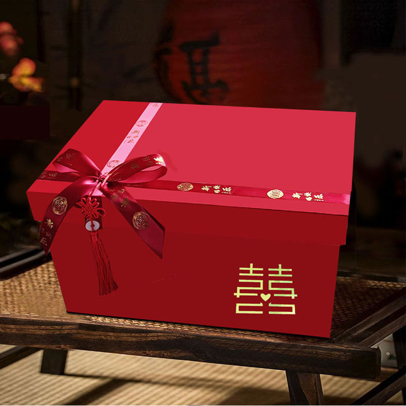 红色双喜字蝴蝶结纸盒