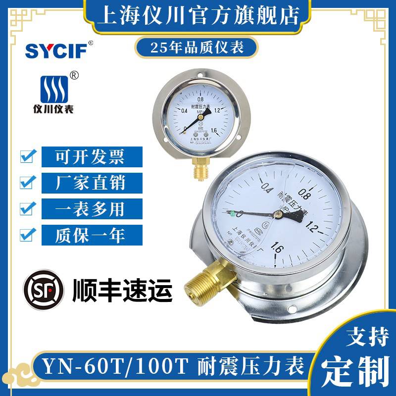 上海仪川船用耐震防震压力表凸装式 YN-100T 气压液压 径向带后边
