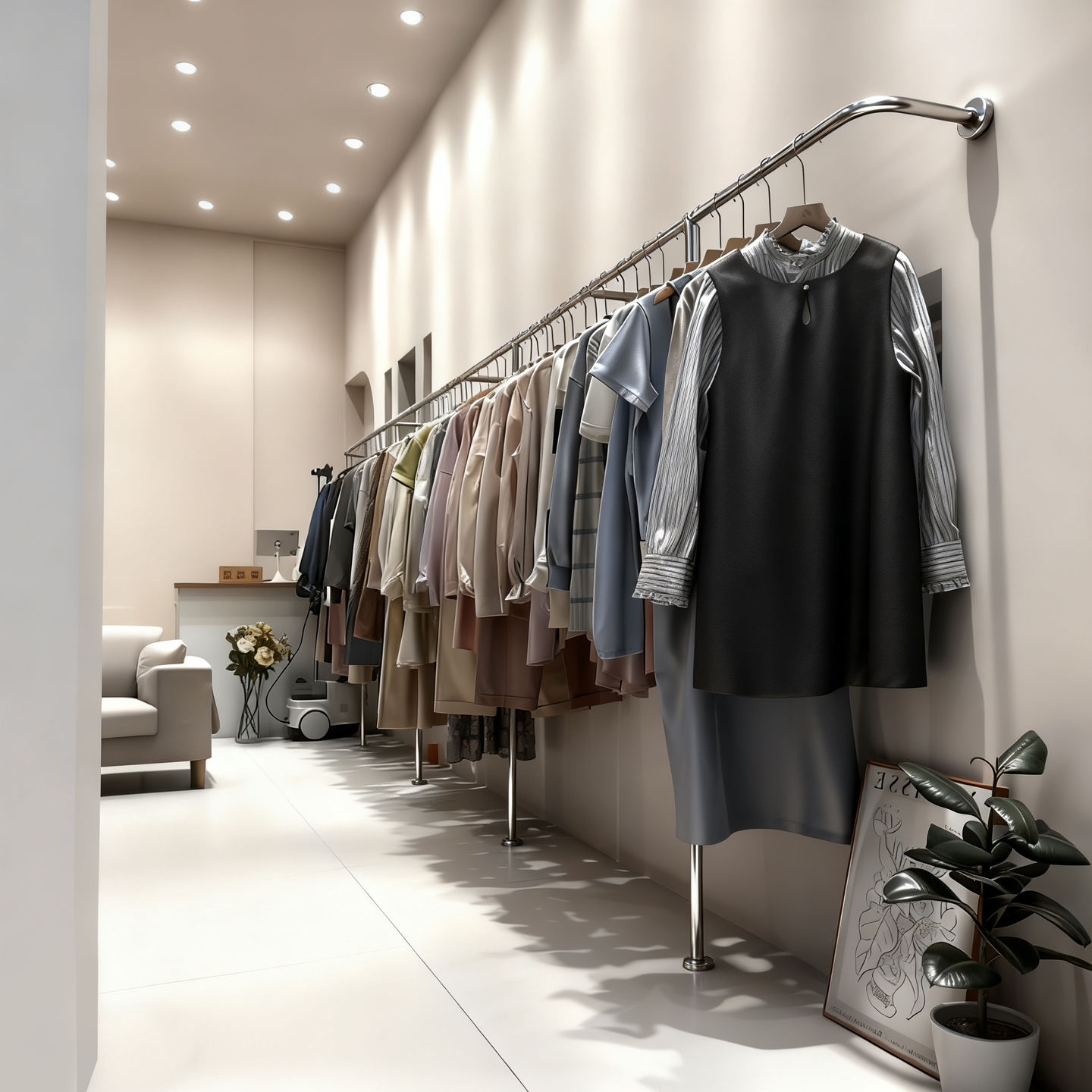 服装店展示架陈列架落地童装不锈钢上墙架挂衣杆女装店货架专用架