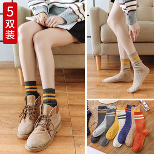 19.9元包邮 初沫 WZ00216-1 女士中筒袜 5双装