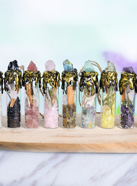天然白水晶碎石许愿瓶玻璃树七色随身携带原石万圣节漂流瓶批发