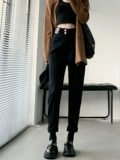 Черные джинсы, штаны, приталенные леггинсы, подходит для подростков, 2024 года, высокая талия, свободный прямой крой