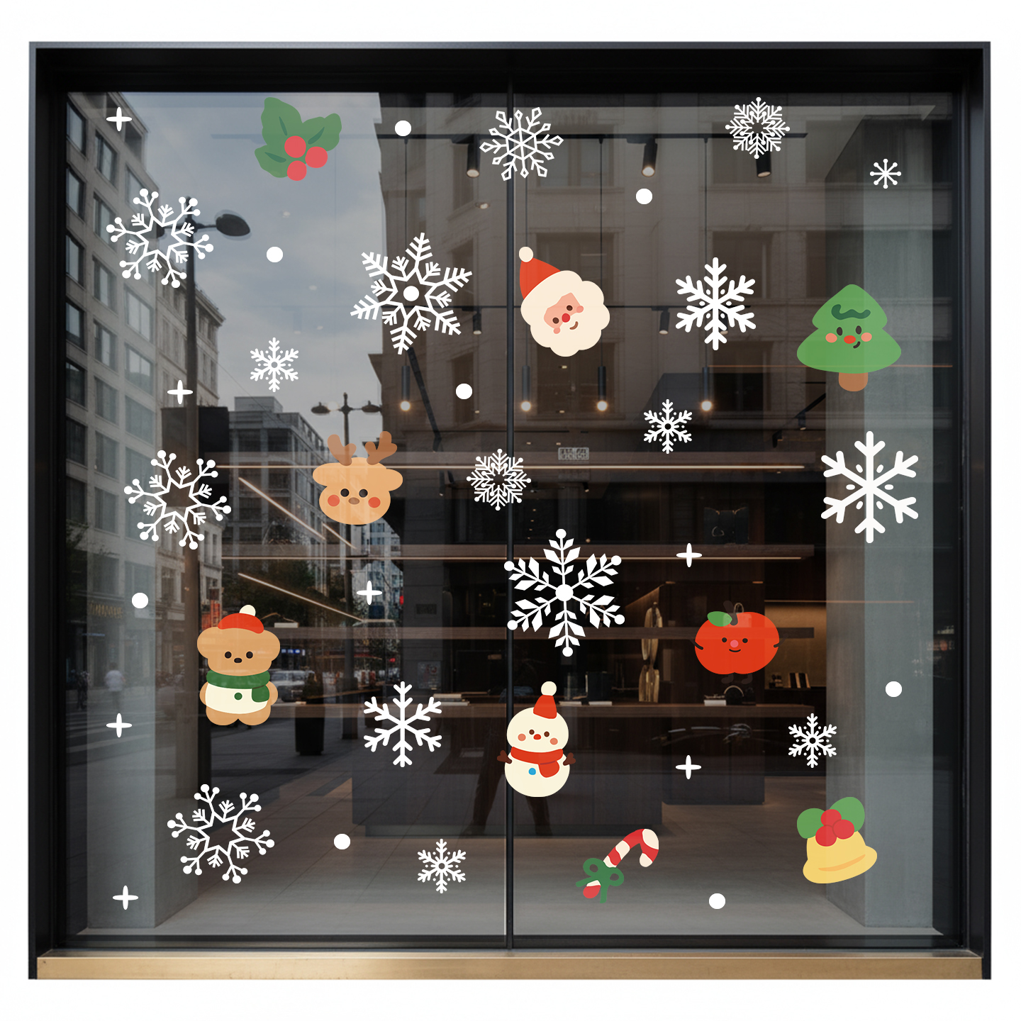 圣诞节装饰品橱窗场景布置玻璃门