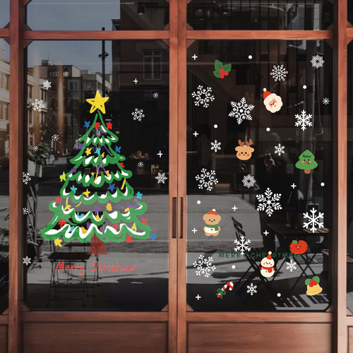 圣诞节装饰品橱窗场景布置玻璃门