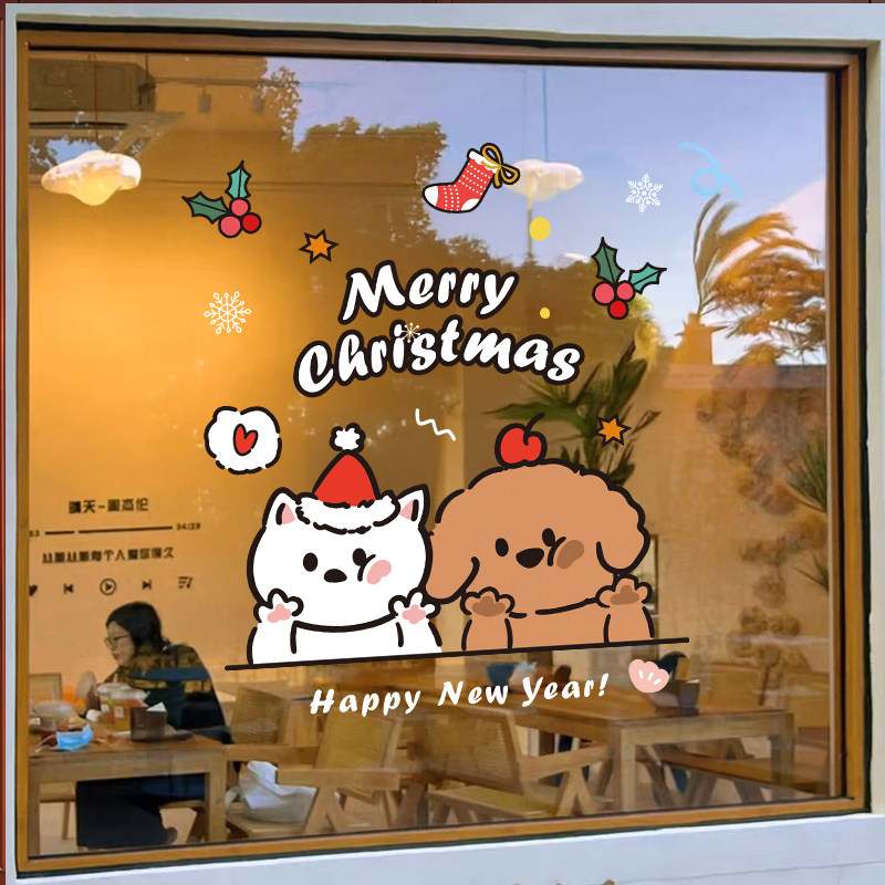 圣诞节装饰品玻璃贴纸静电贴圣诞场景氛围布置雪花窗贴2026年新款