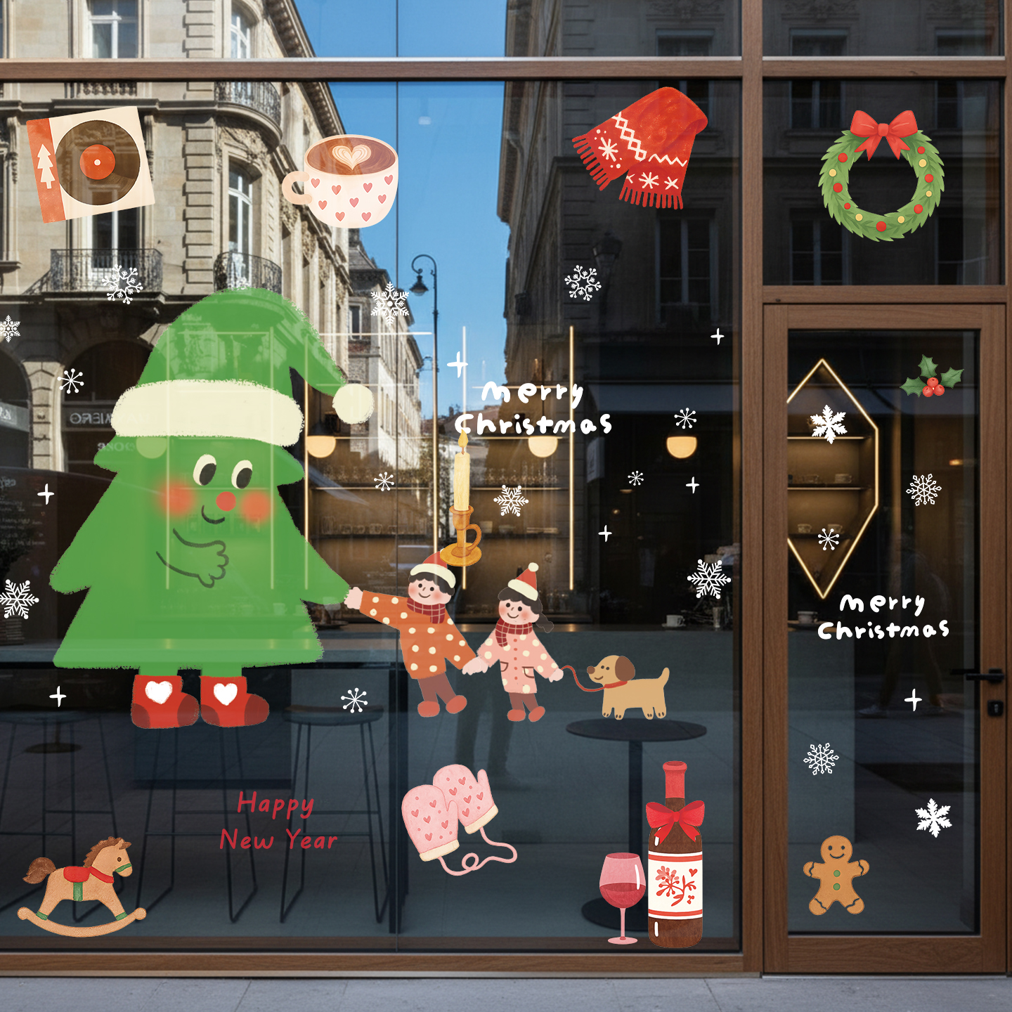 圣诞节装饰雪花静电贴画场景布置