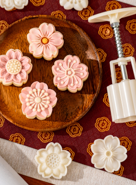 2026新款月饼模具绿豆糕手压式家用流心冰皮糕点烘焙压花磨具75克