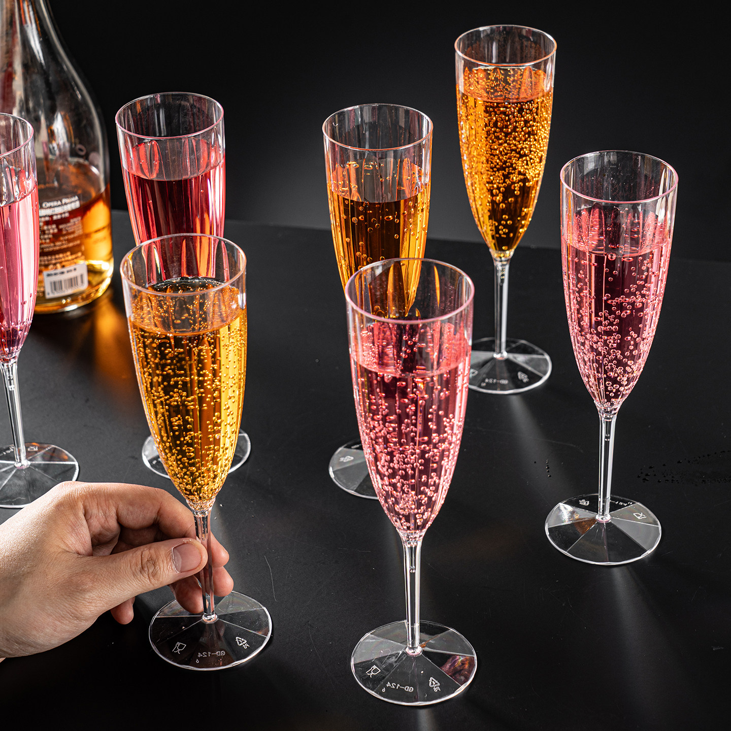 一次性香槟杯高脚杯塔鸡尾酒食品级葡萄红酒杯高级感透明塑料杯子