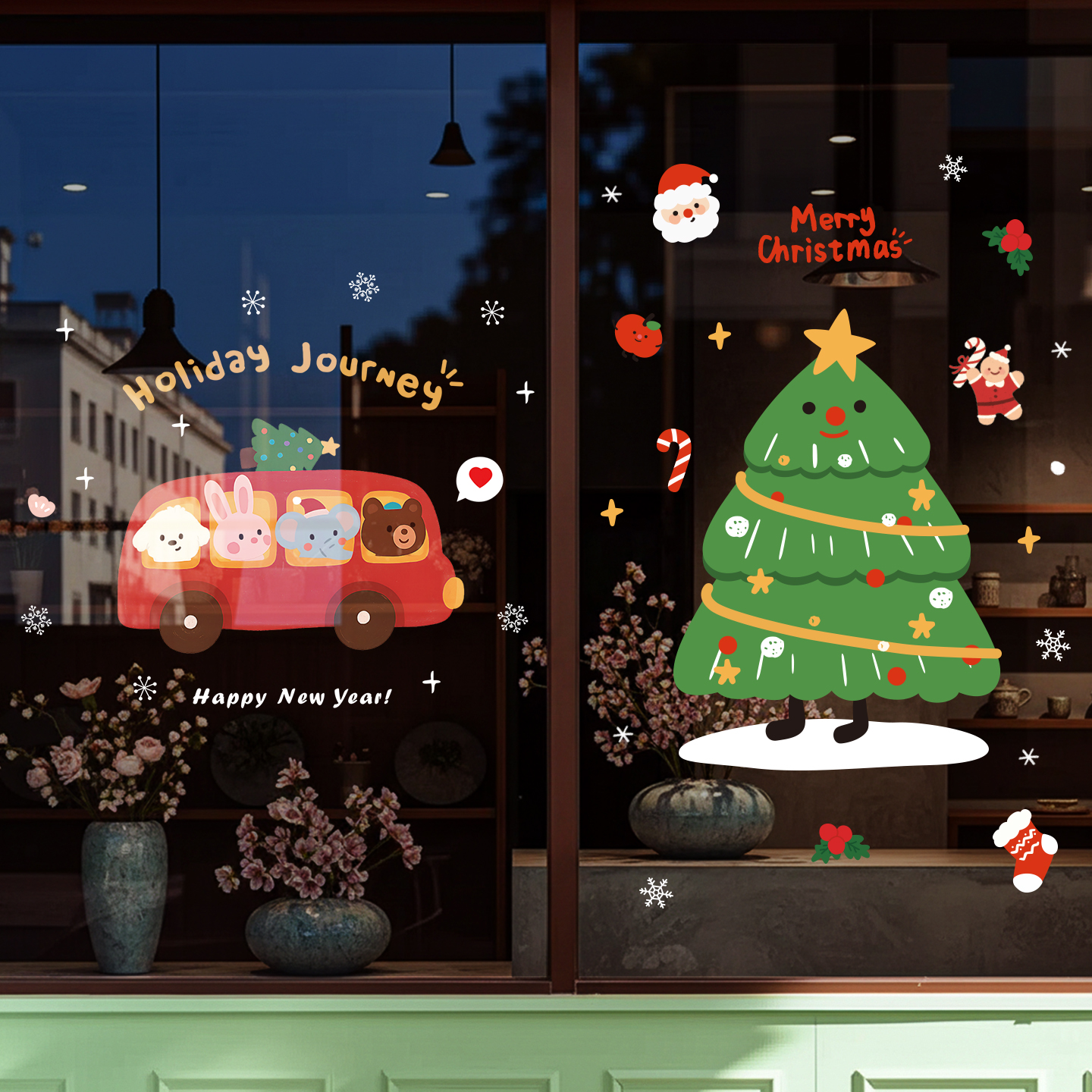 圣诞节装饰品橱窗场景布置玻璃门