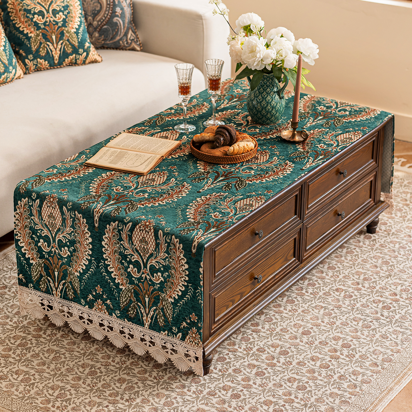 高档茶几桌布轻奢高级感绿色防滑